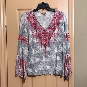 Savanna Jane Gray Blouse with Red Embroidery